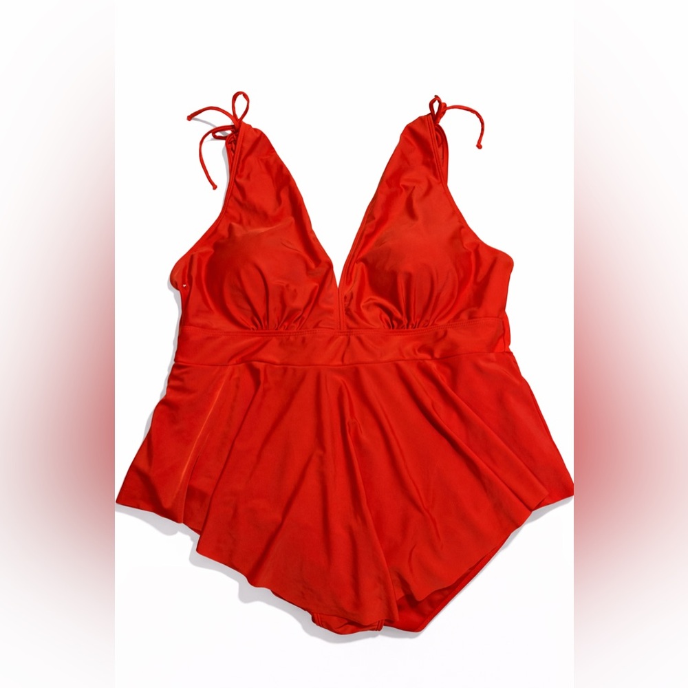 Red Plunge One-Piece Swimsuit